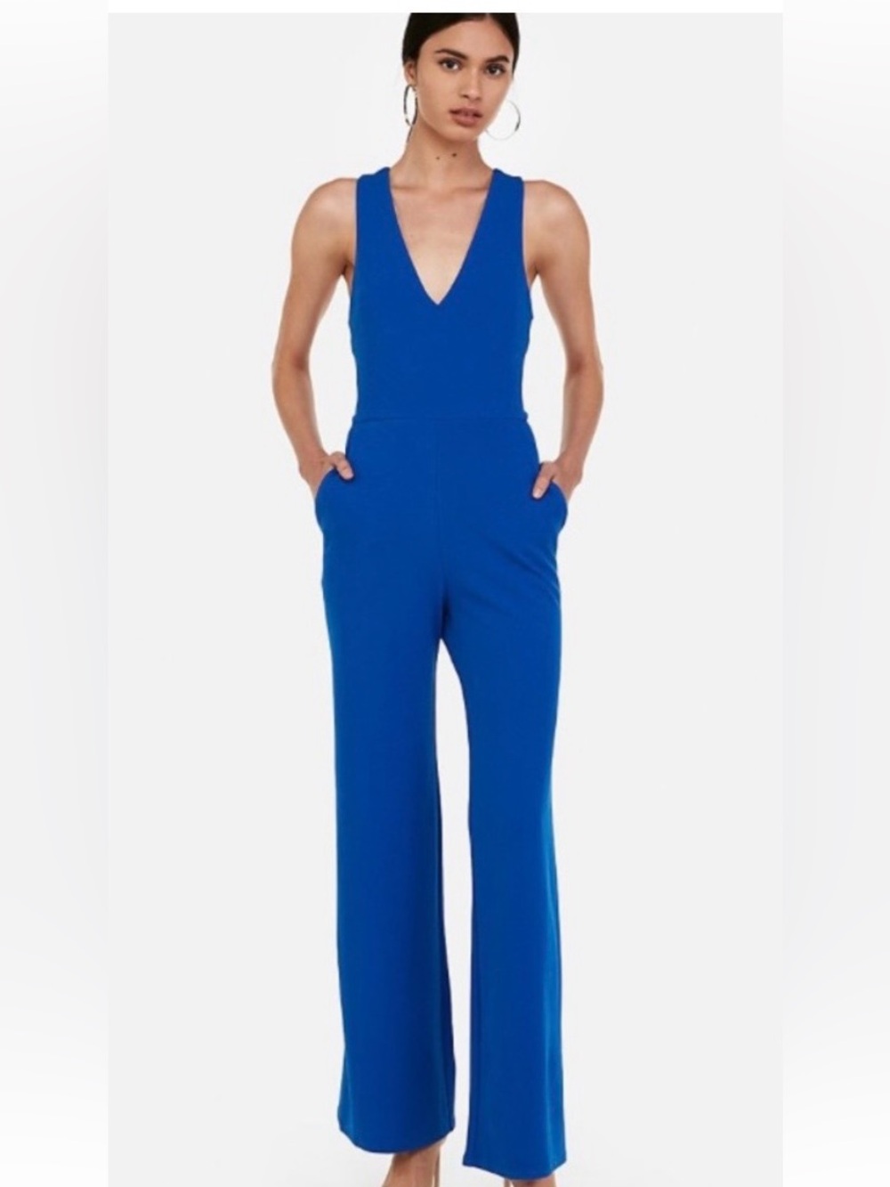 Express Royal Blue V-Neck, cross back, Wide-Leg Jumpsuit
